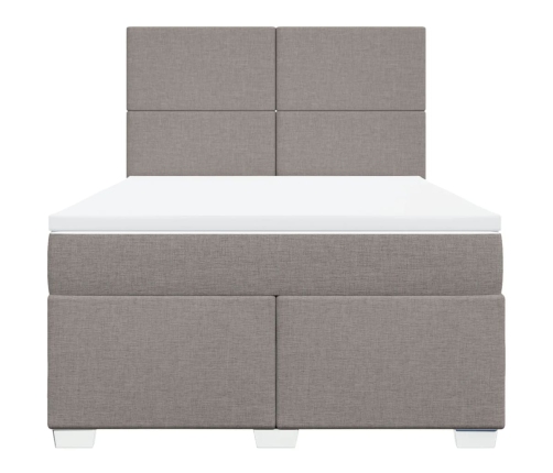 Cama box spring con colchón tela gris taupe 140x190 cm