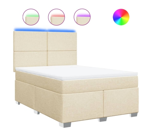 Cama box spring con colchón tela color crema 140x190 cm