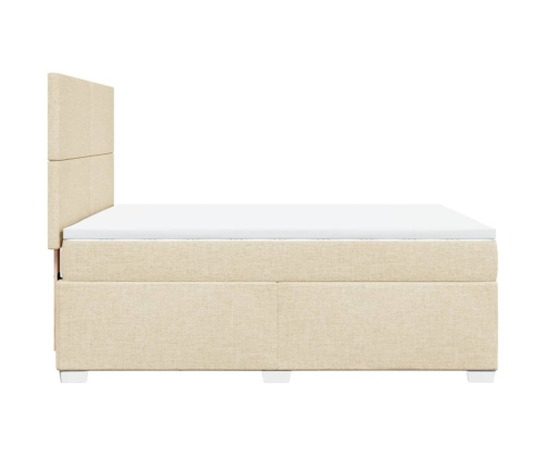 Cama box spring con colchón tela color crema 140x190 cm