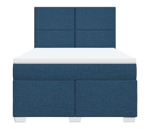 Cama box spring con colchón tela azul 140x190 cm