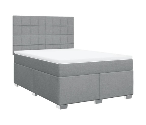 Cama box spring con colchón tela gris claro 140x190 cm