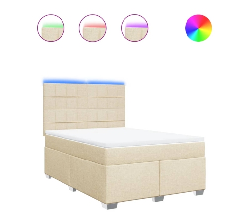 Cama box spring con colchón tela color crema 140x190 cm