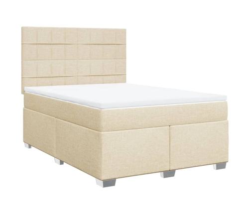 Cama box spring con colchón tela color crema 140x190 cm
