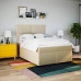 Cama box spring con colchón tela color crema 140x190 cm