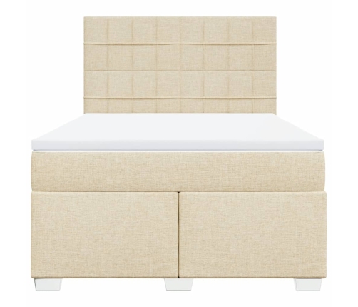 Cama box spring con colchón tela color crema 140x190 cm