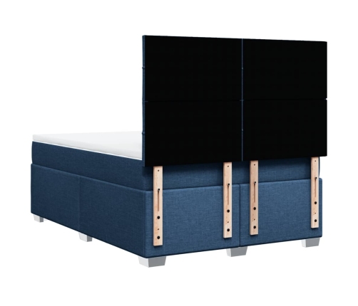 Cama box spring con colchón tela azul 140x190 cm