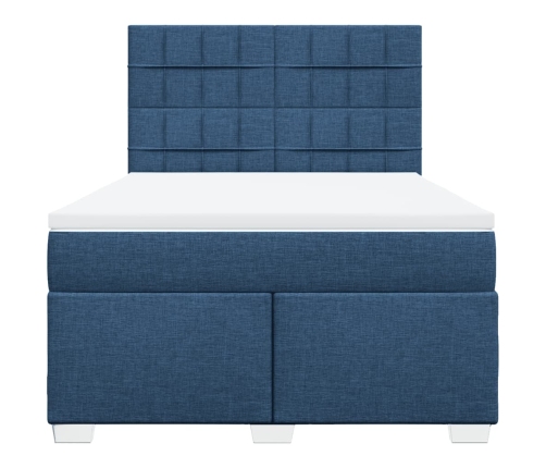 Cama box spring con colchón tela azul 140x190 cm