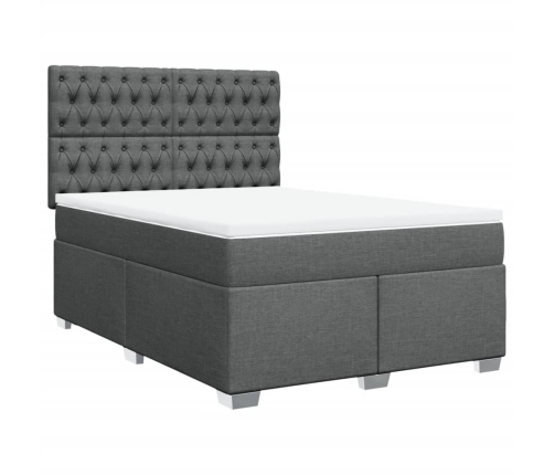 Cama box spring con colchón tela gris oscuro 140x190 cm