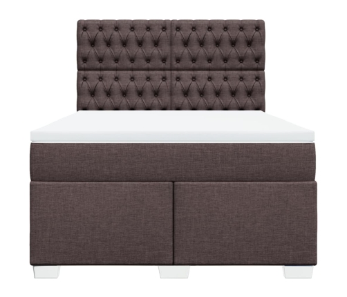 Cama box spring con colchón tela marrón oscuro 140x190 cm