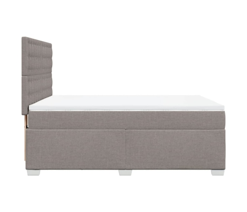 Cama box spring con colchón tela gris taupe 140x190 cm