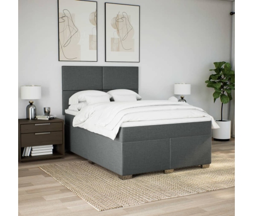 Cama box spring con colchón tela gris oscuro 140x200 cm