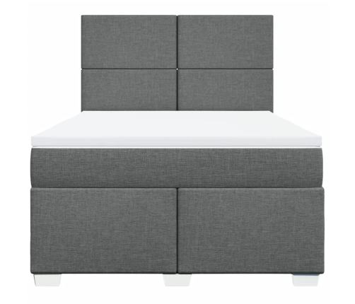 Cama box spring con colchón tela gris oscuro 140x200 cm