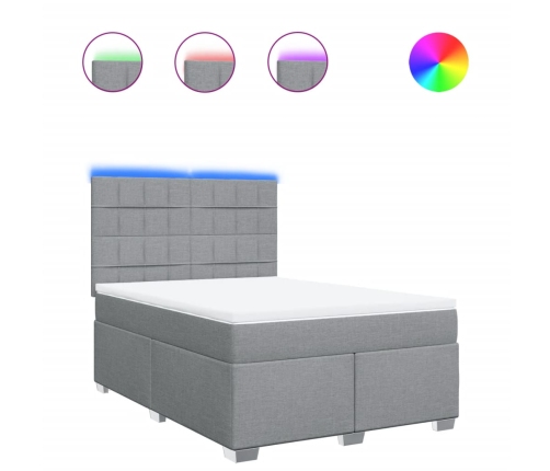 Cama box spring con colchón tela gris claro 140x200 cm