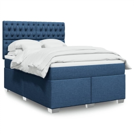 Cama box spring con colchón tela azul 140x200 cm