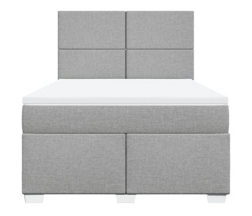 Cama box spring con colchón tela gris claro 160x200 cm