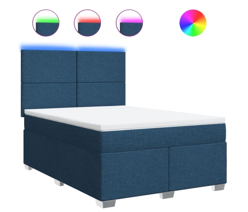 Cama box spring con colchón tela azul 160x200 cm