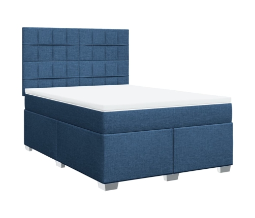 Cama box spring con colchón tela azul 160x200 cm