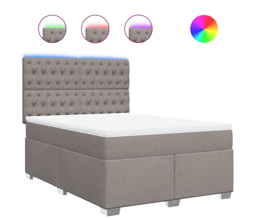 Cama box spring con colchón tela gris taupe 160x200 cm