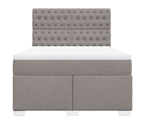 Cama box spring con colchón tela gris taupe 160x200 cm