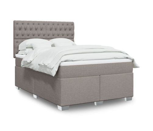 Cama box spring con colchón tela gris taupe 160x200 cm