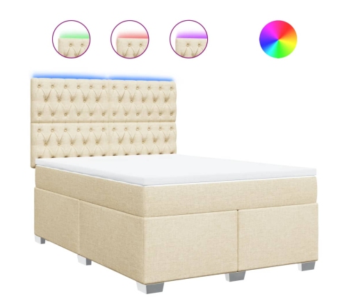 Cama box spring con colchón tela color crema 160x200 cm
