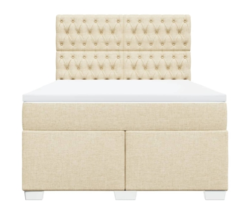 Cama box spring con colchón tela color crema 160x200 cm