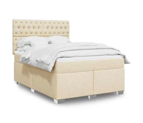 Cama box spring con colchón tela color crema 160x200 cm