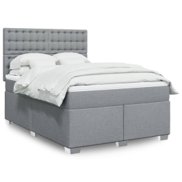 Cama box spring con colchón tela gris claro 160x200 cm