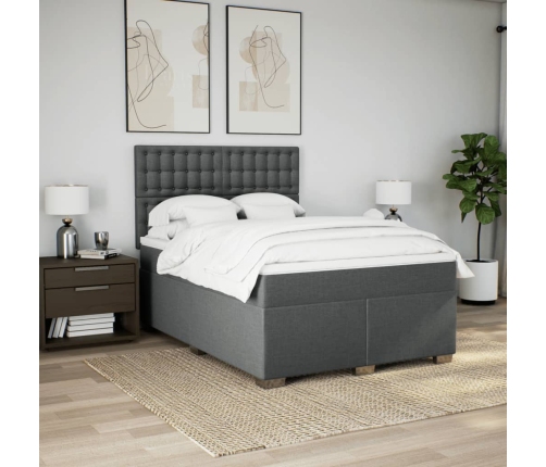 Cama box spring con colchón tela gris oscuro 160x200 cm