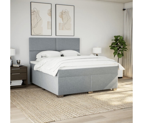 Cama box spring con colchón tela gris claro 180x200 cm