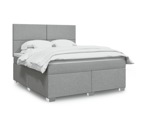 Cama box spring con colchón tela gris claro 180x200 cm