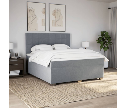 Cama box spring con colchón tela gris claro 180x200 cm