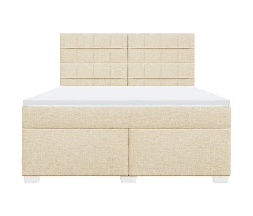 Cama box spring con colchón tela color crema 180x200 cm