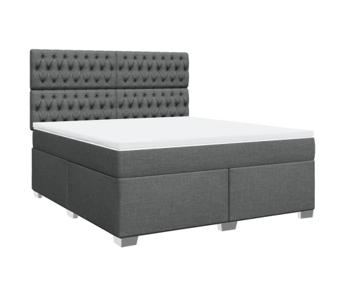 Cama box spring con colchón tela gris oscuro 180x200 cm