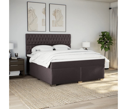 Cama box spring con colchón tela marrón oscuro 180x200 cm