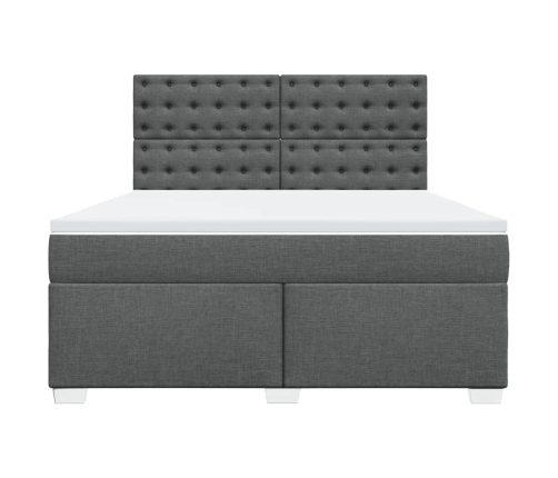 Cama box spring con colchón tela gris oscuro 180x200 cm