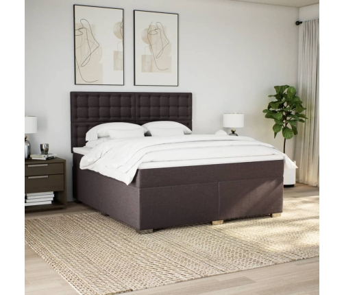 Cama box spring con colchón tela marrón oscuro 180x200 cm