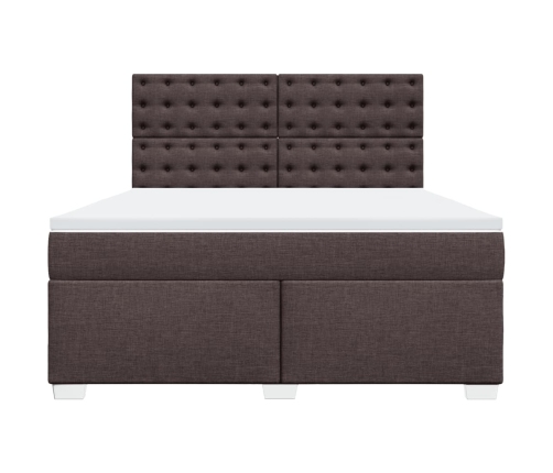 Cama box spring con colchón tela marrón oscuro 180x200 cm