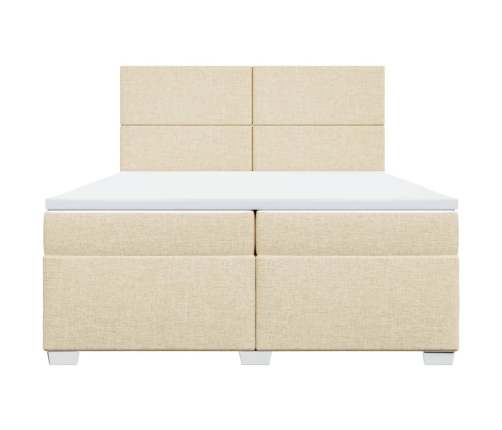Cama box spring con colchón tela color crema 200x200 cm