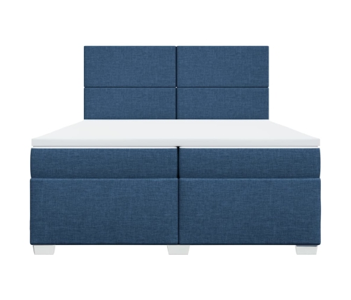 Cama box spring con colchón tela azul 200x200 cm