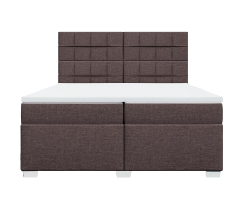 Cama box spring con colchón tela marrón oscuro 200x200 cm