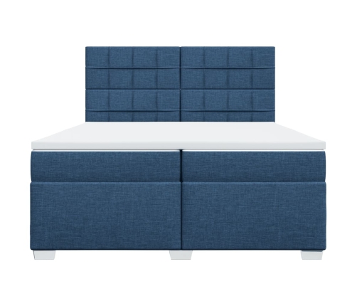 Cama box spring con colchón tela azul 200x200 cm