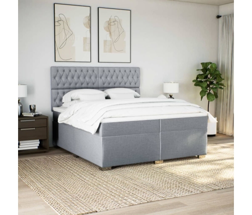 Cama box spring con colchón tela gris claro 200x200 cm