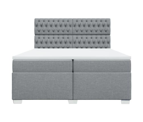 Cama box spring con colchón tela gris claro 200x200 cm