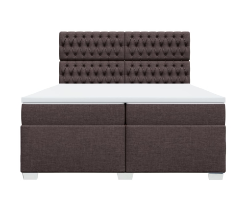 Cama box spring con colchón tela marrón oscuro 200x200 cm