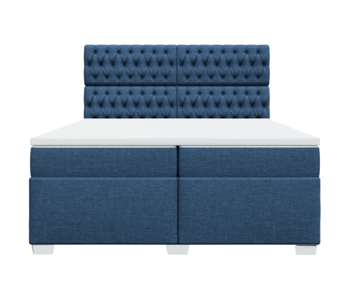 Cama box spring con colchón tela azul 200x200 cm