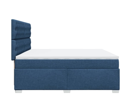 Cama box spring con colchón tela azul 200x200 cm