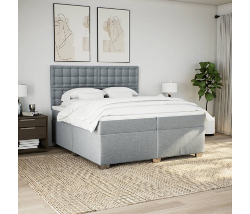 Cama box spring con colchón tela gris claro 200x200 cm