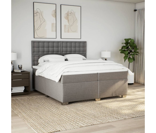 Cama box spring con colchón tela gris taupe 200x200 cm