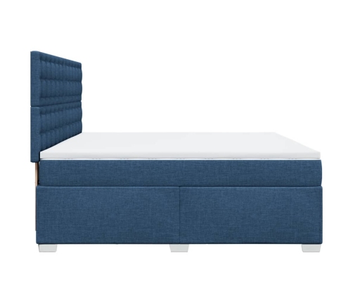 Cama box spring con colchón tela azul 200x200 cm